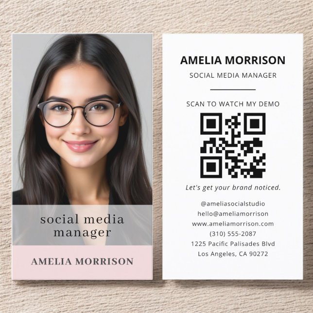 Blush Pink QR Code Photo Minimalist Professional Business Card (Creator Uploaded)