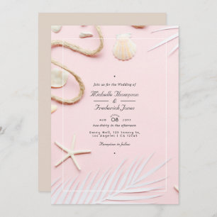 Blush Pink  QR Code RSVP Beach Wedding Invitation