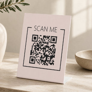 Blush Pink QR Code Scan Me Business Pedestal Sign