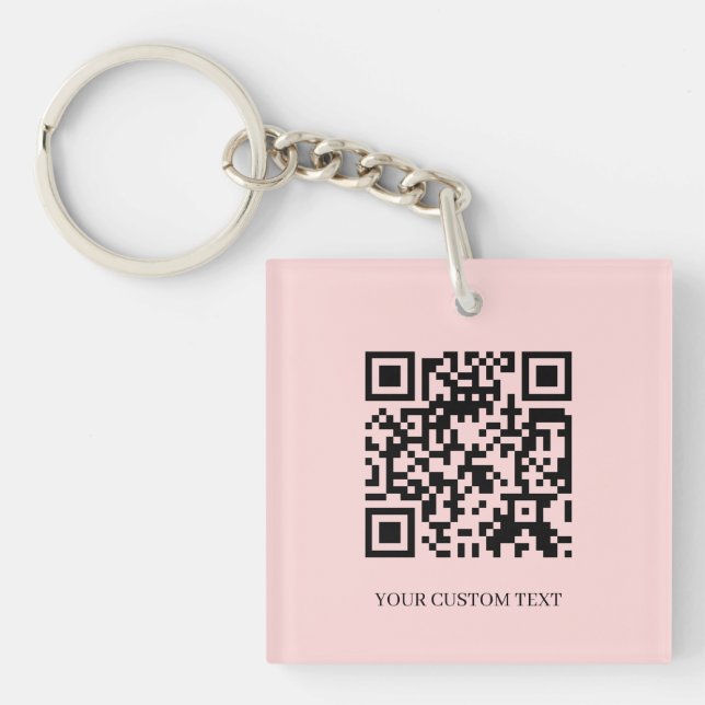 Blush Pink QR | Minimalist Custom Text Design Key Ring (Front)