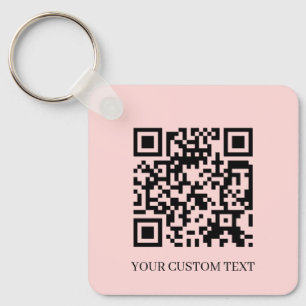 Blush Pink QR   Minimalist Custom Text Keychain