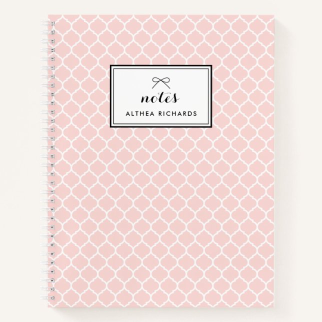 Blush Pink Quatrefoil Personalised Notebook (Front)