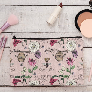 Blush Pink Queen Bee & Gold Crown Accessory Pouch