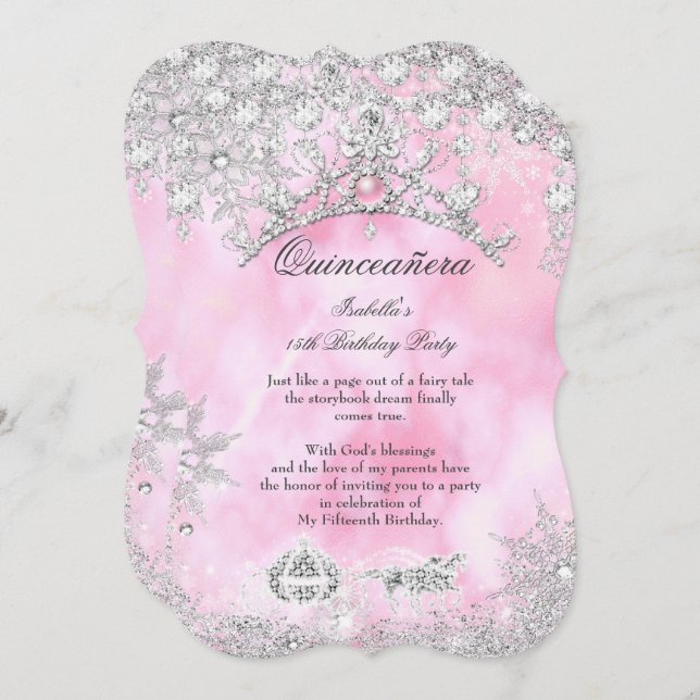 Blush pink Quinceanera 15th Winter Wonderland Invitation (Front/Back)