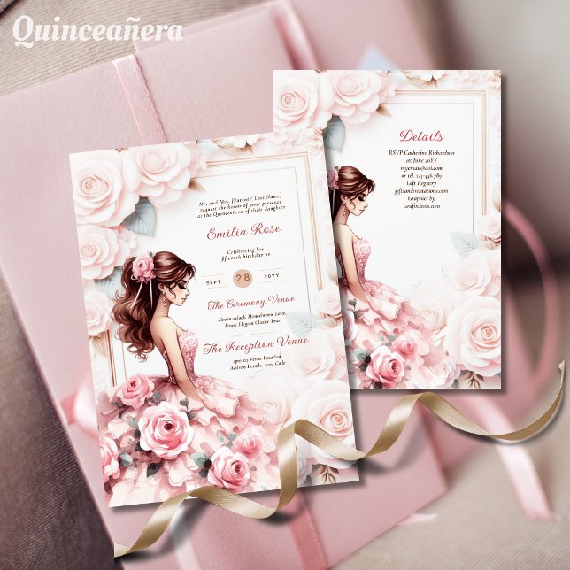 Blush Pink Quinceanera Ceremony Reception     Invitation (Creator Uploaded)