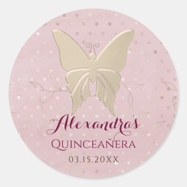 Blush Pink Quinceanera Classic Round Sticker (Front)