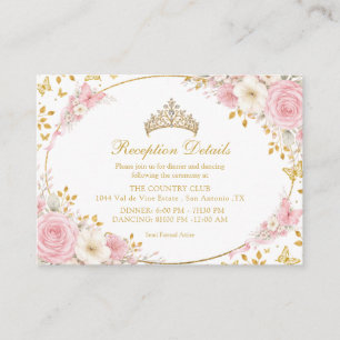 Blush Pink Quinceañera Golden Butterfly  Enclosure Card