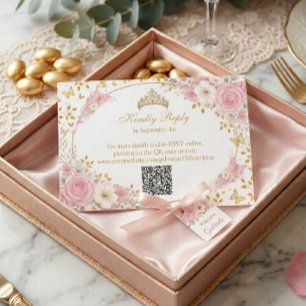Blush Pink Quinceañera Golden Butterfly RSVP Card