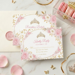 Blush Pink Quinceañera Golden Butterfly RSVP Card