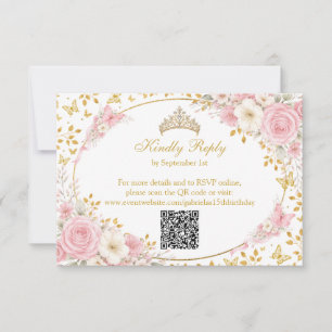 Blush Pink Quinceañera Golden Butterfly  RSVP Card