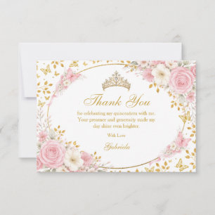 Blush Pink Quinceañera Golden Butterfly Thank You Card