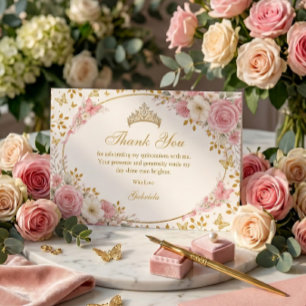 Blush Pink Quinceañera Golden Butterfly Thank You Card