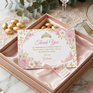 Blush Pink Quinceañera Golden Butterfly Thank You Card