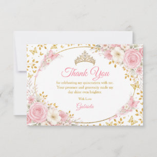 Blush Pink Quinceañera Golden Butterfly Thank You Card