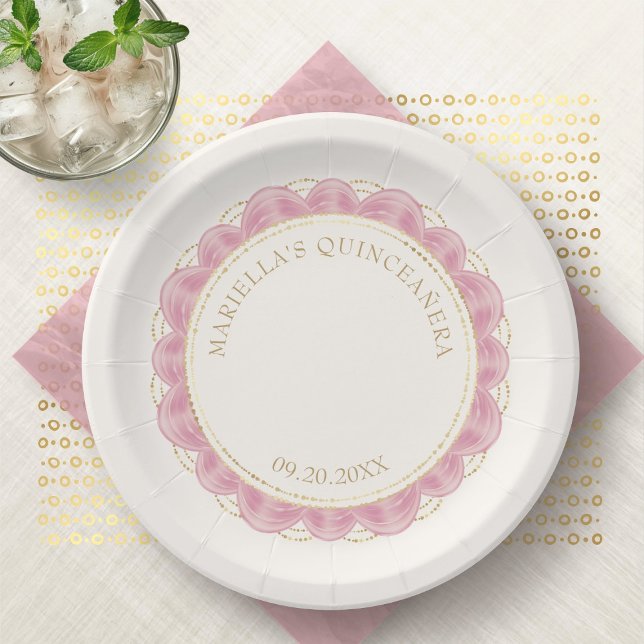 Blush Pink Quinceanera Paper Plate (Creator Uploaded)