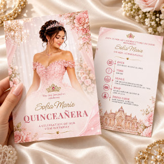 Blush Pink Quinceañera Princess 15th Birthday Invitation