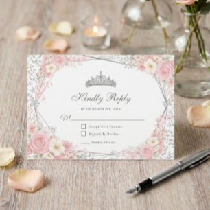 Blush Pink Quinceañera Silver Butterfly RSVP Card