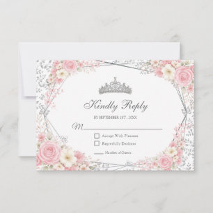 Blush Pink Quinceañera Silver Butterfly RSVP Card