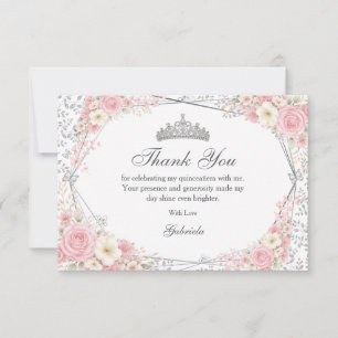 Blush Pink Quinceañera Silver Butterfly Thank You Card