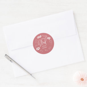 Blush Pink Quirky Doodle Graduation Party Favour Classic Round Sticker