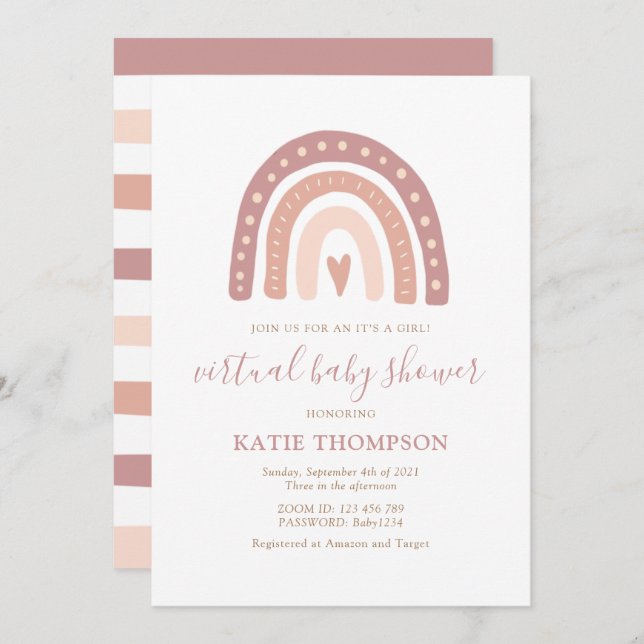 Blush Pink Rainbow It’s a Girl Virtual Baby Shower Invitation (Front/Back)