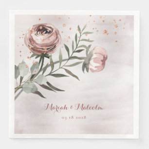 Blush Pink Ranunculus Eucalyptus Rose Gold Wedding Napkin