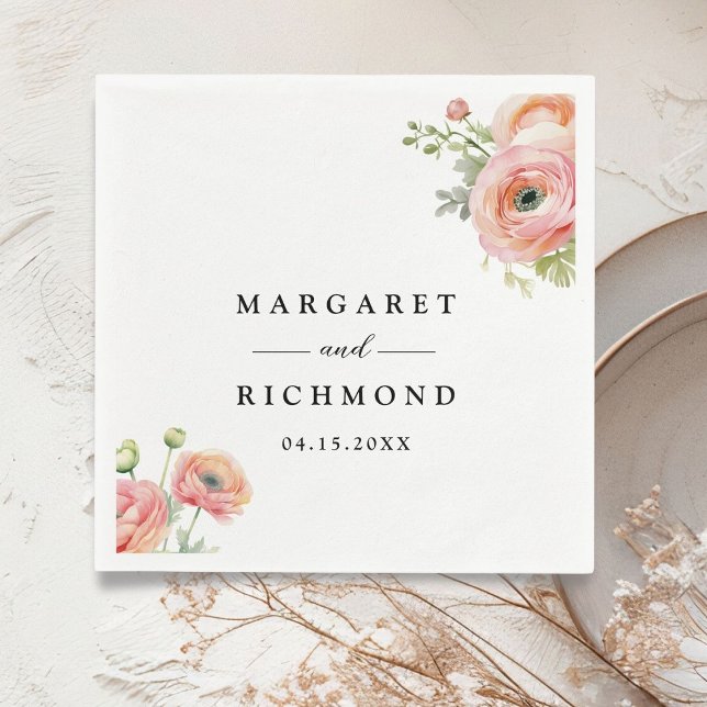 Blush Pink Ranunculus Floral Wedding  Napkin (Creator Uploaded)