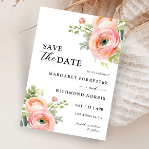 Blush Pink Ranunculus Floral Wedding Save The Date Invitation