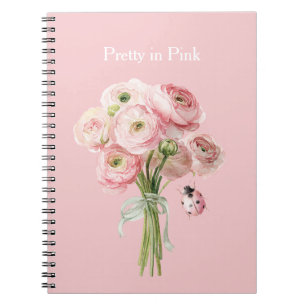 Blush Pink Ranunculus Flowers Ladybug Notebook