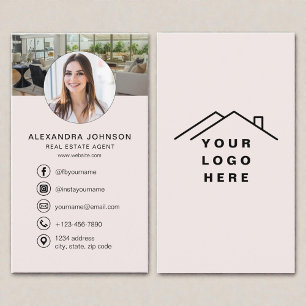 Blush Pink Real Estate Agent Photo Logo Business Card