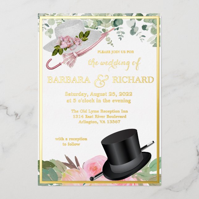 Blush Pink Real Gold Foil Floral Wedding   (Front)