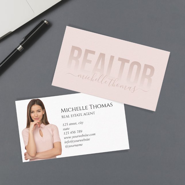 Blush Pink Realtor Real Estate Professional Photo Business Card (Creator Uploaded)