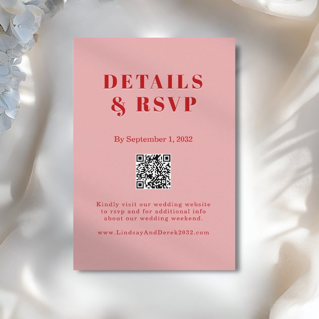 Blush Pink Red Bold Font QR Code Wedding RSVP  Enclosure Card (Blush Pink Red Bold Font QR Code Wedding RSVP Enclosure Card)