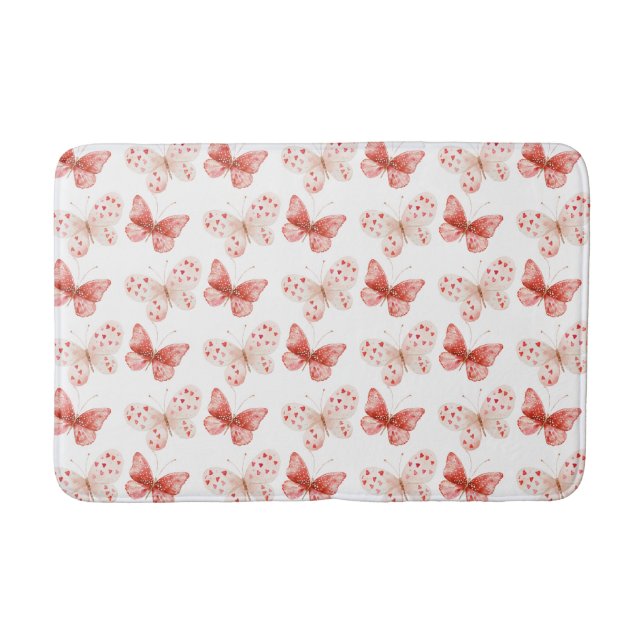 Blush Pink Red Butterflies   Bath Mat (Front)