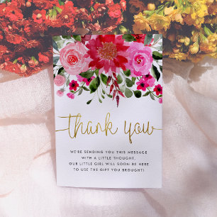 Blush Pink & Red Floral Baby Shower Thank You Card