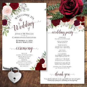 Blush Pink & Red Floral Budget Wedding Program