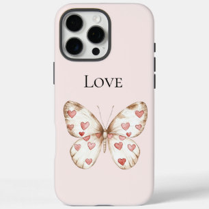 Blush Pink Red Hearts Butterfly Love iPhone 16 Pro Max Case