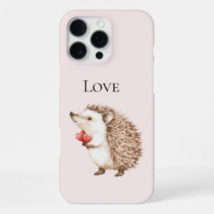 Blush Pink Red Hearts Hedgehog Love iPhone 16 Pro Max Case