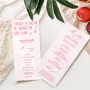 Blush Pink & Red Modern Bright Wedding Programs
