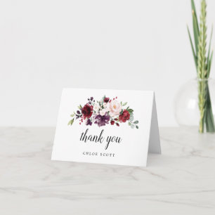 Blush Pink Red Purple  Floral Bridal Shower Photo Thank You Card