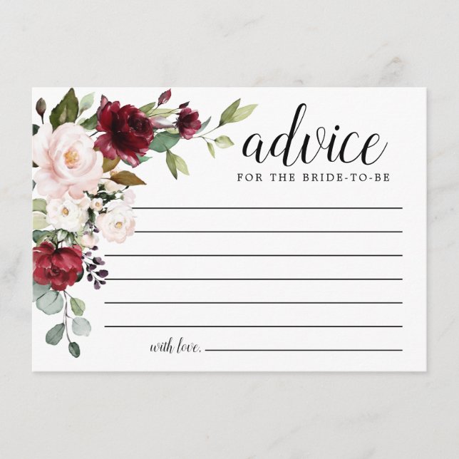 Blush Pink Red Rose Floral Words of Advice Card (Front)