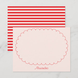 Blush Pink Red Script Custom Name Frame & Stripes Card