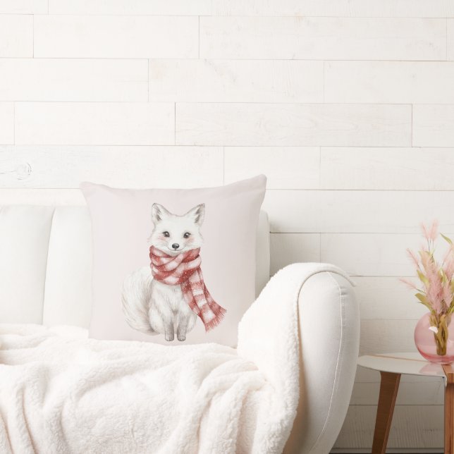 Blush Pink Red White Peppermint Fox  Cushion (Couch)