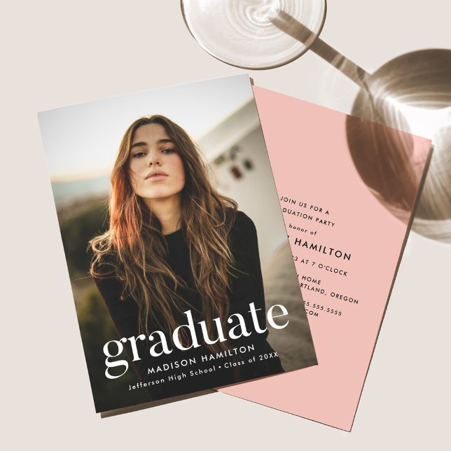 Blush Pink | Refined Photo Graduation Party Invitation (Creator Uploaded)