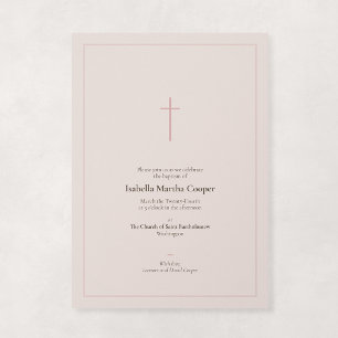 Blush Pink Religious Minimal Cross Baptism Invitation
