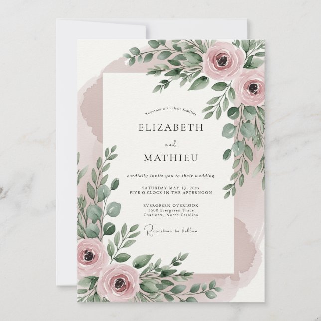 Blush Pink Resplendent Botanical Wedding Invitation (Front)