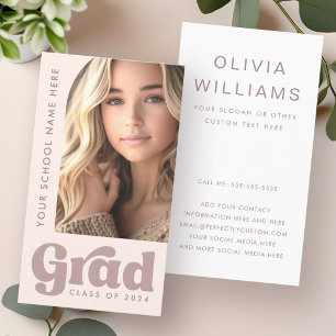 Blush pink retro grad student graduation photo business card
