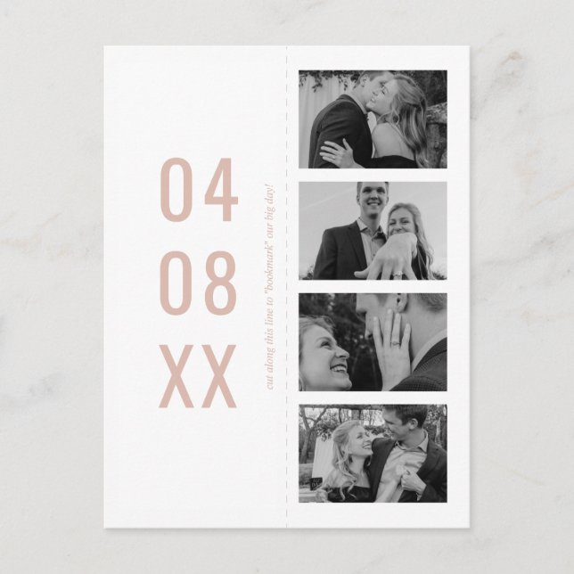 Blush Pink Retro Photo Bookmark Save the Date Invitation Postcard (Front)