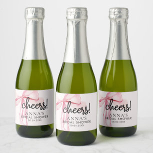 Blush Pink Ribbon Bridal Shower Sparkling Wine Label
