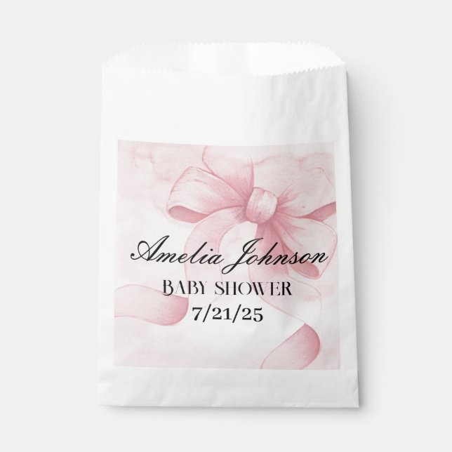 Blush Pink Ribbon Coquette Girl Baby Shower Favour Bag (Front)